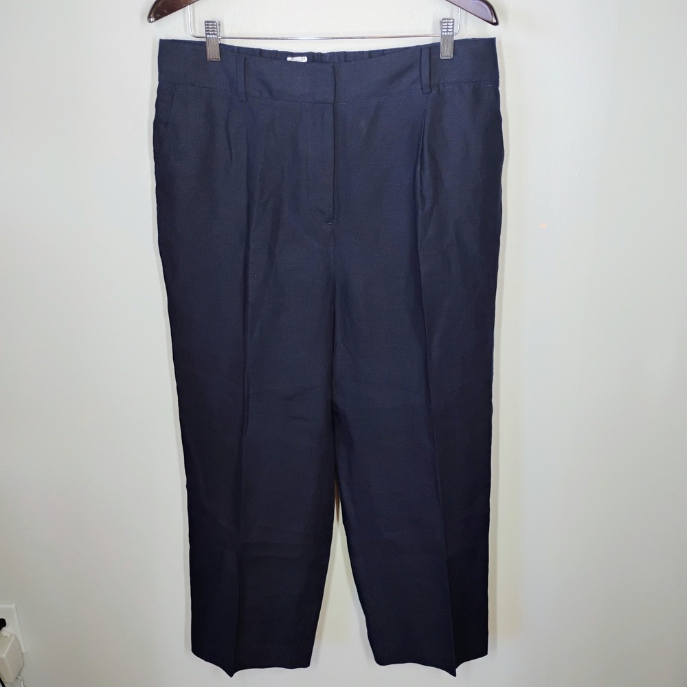 Talbots Bristol Crop Pants Navy Blue Womens 14 Linen Minimalist Career Summer - Picture 2 of 11